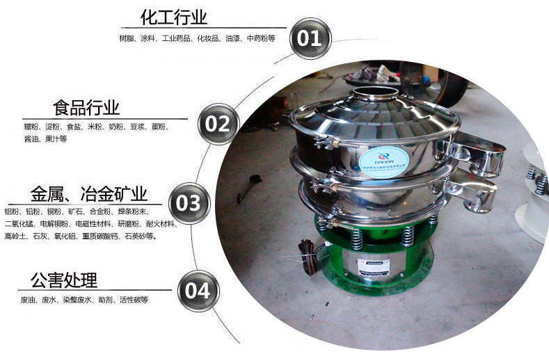 面粉振動(dòng)篩粉機(jī)適用于化工，食品，金屬、冶金，公害處理等行業(yè)