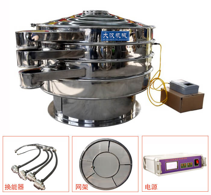  全不銹鋼超聲波振動(dòng)篩內(nèi)部組成：換能器，網(wǎng)架，電源。